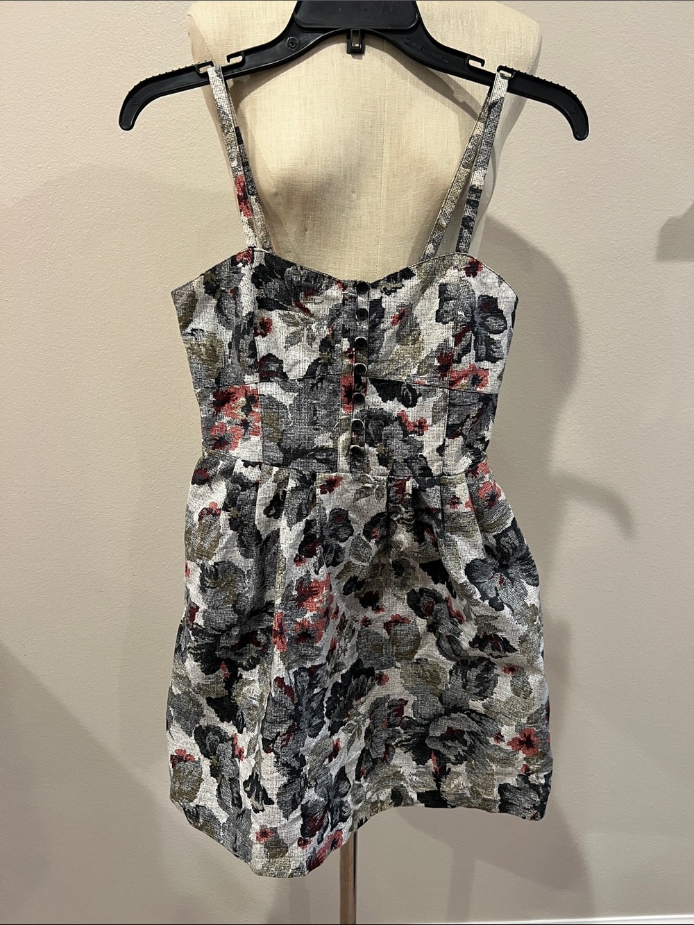 Jack by BB Dakota Black, Red and Olive Floral Textured Mini Dress